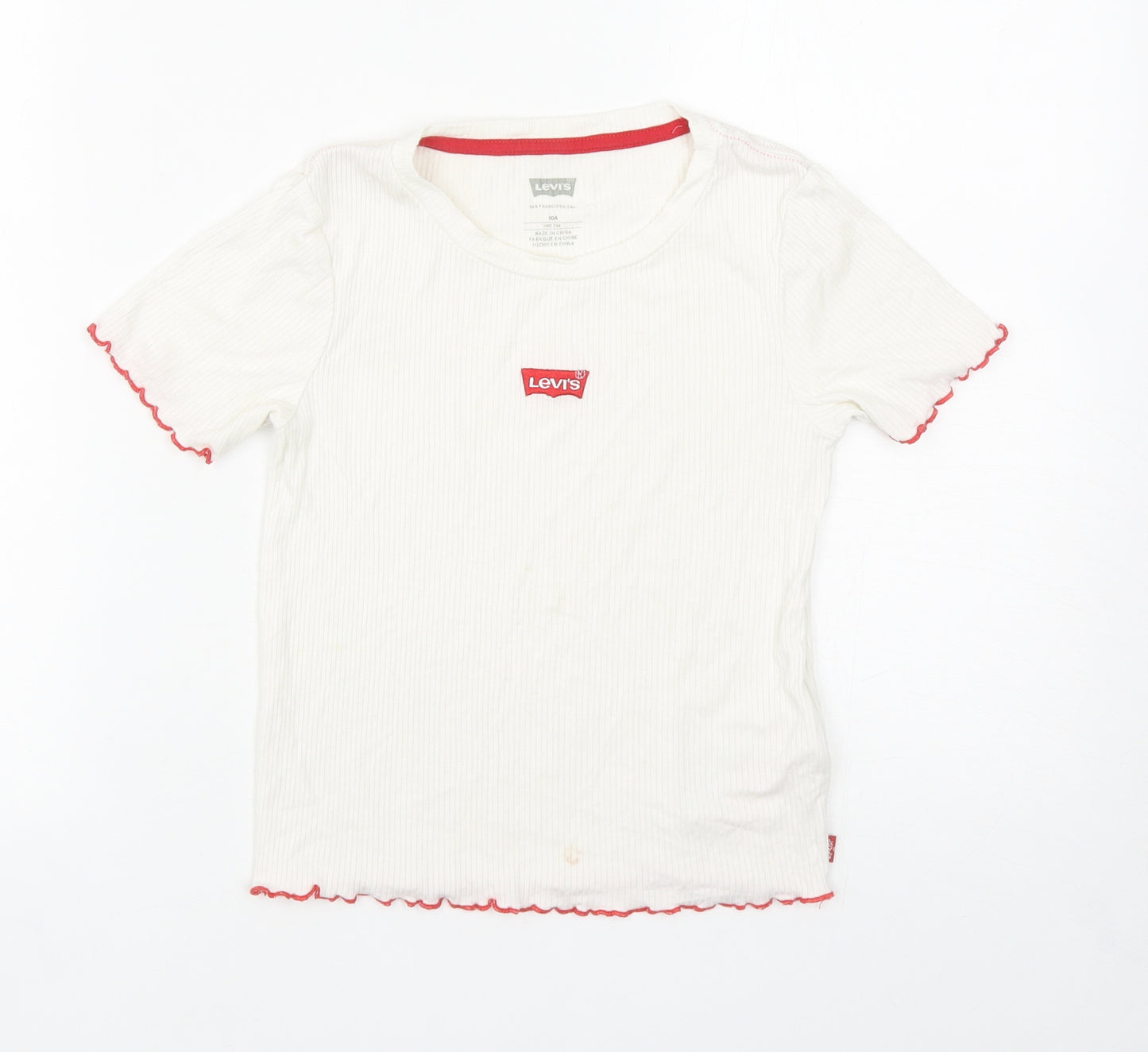 Levi's Girls White Viscose Basic T-Shirt Size 10 Years Round Neck Pullover
