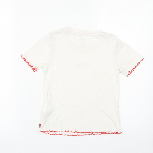 Levi's Girls White Viscose Basic T-Shirt Size 10 Years Round Neck Pullover