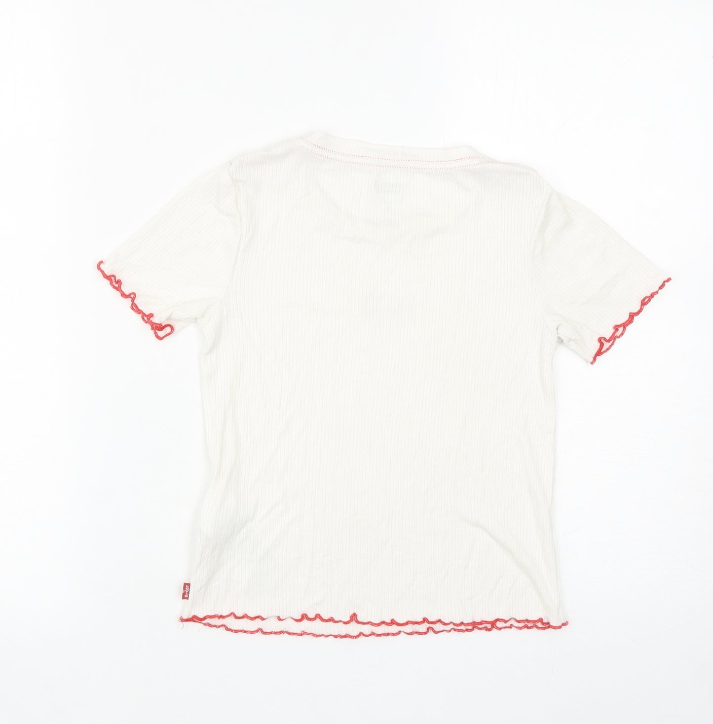 Levi's Girls White Viscose Basic T-Shirt Size 10 Years Round Neck Pullover