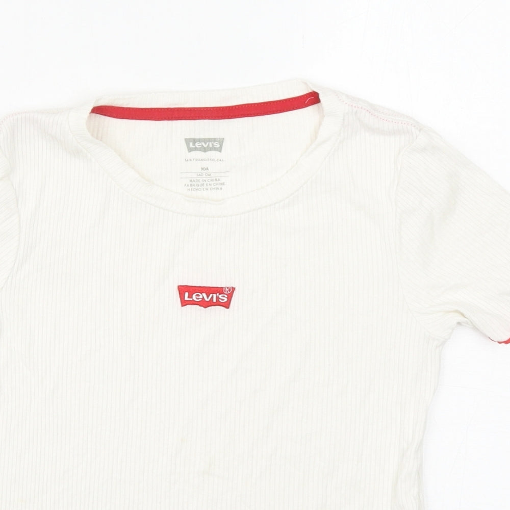 Levi's Girls White Viscose Basic T-Shirt Size 10 Years Round Neck Pullover