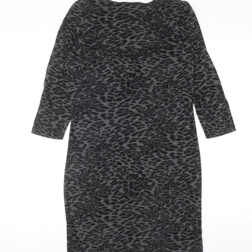 Warehouse Womens Grey Animal Print Polyester Mini Size 6 Cowl Neck Pullover - Leopard Print
