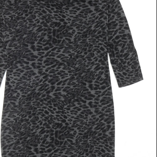 Warehouse Womens Grey Animal Print Polyester Mini Size 6 Cowl Neck Pullover - Leopard Print