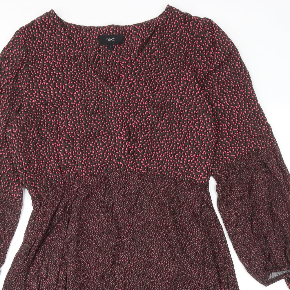 NEXT Womens Multicoloured Animal Print Viscose Skater Dress Size 14 V-Neck Pullover - Leopard Print Hearts