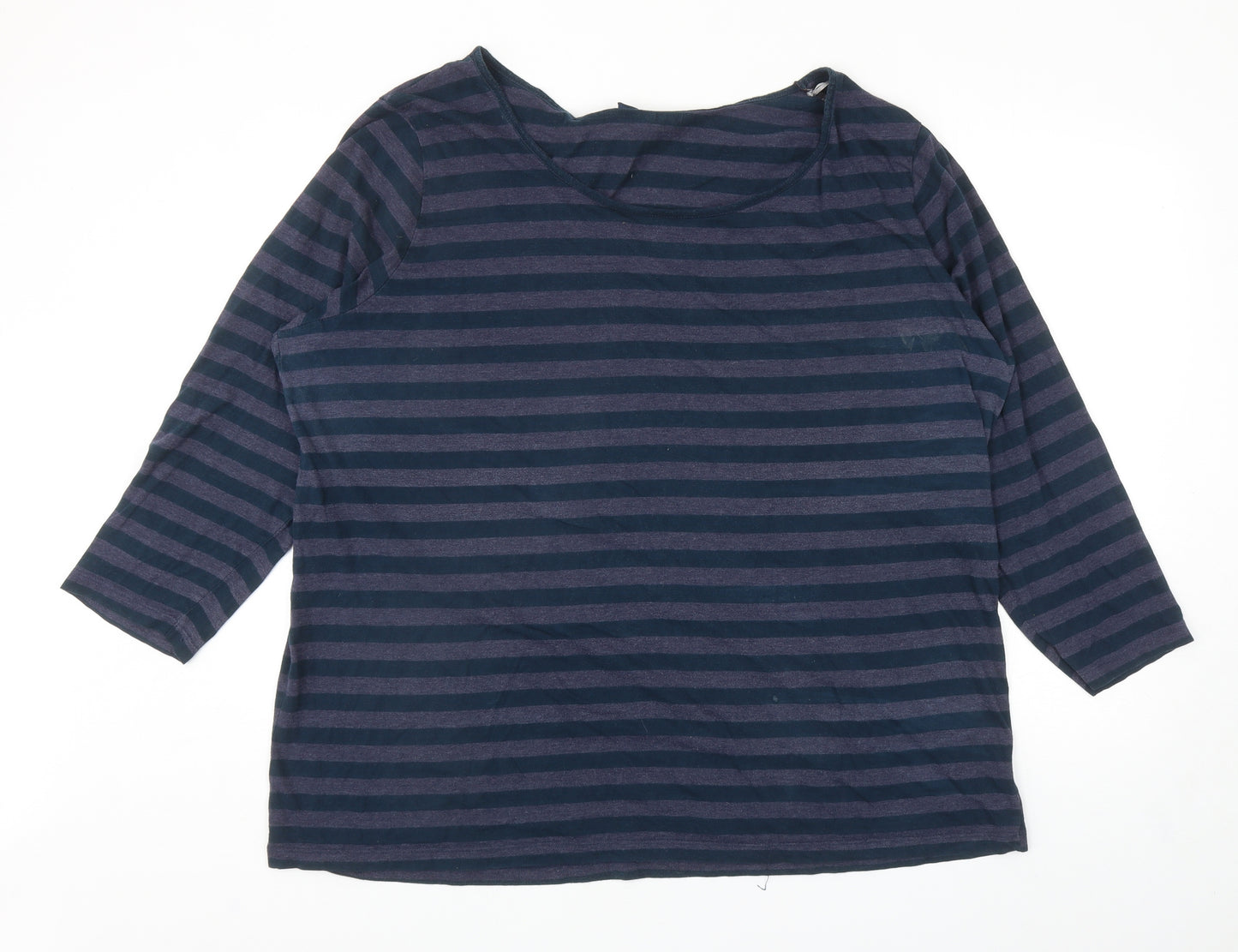 Yours Womens Blue Striped Cotton Basic T-Shirt Size 26 Boat Neck