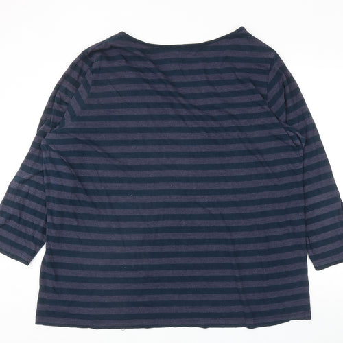 Yours Womens Blue Striped Cotton Basic T-Shirt Size 26 Boat Neck