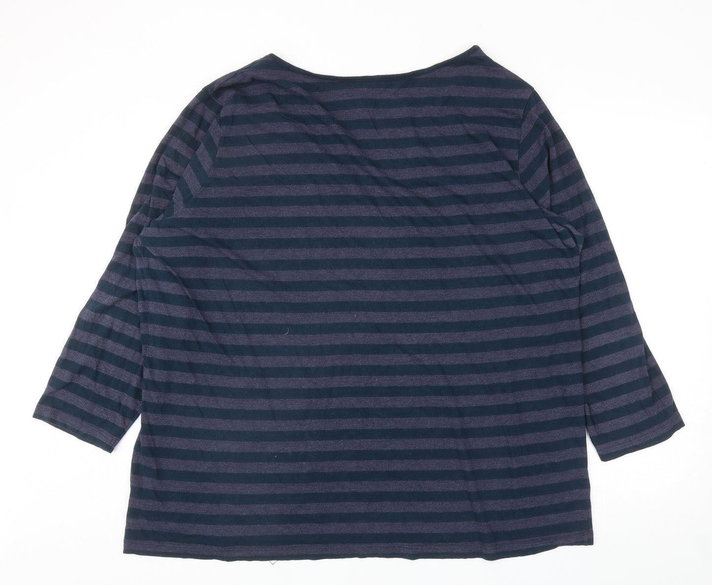 Yours Womens Blue Striped Cotton Basic T-Shirt Size 26 Boat Neck