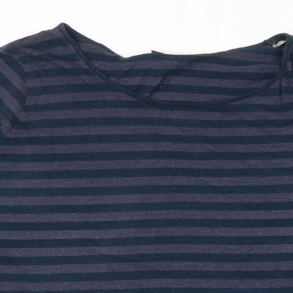Yours Womens Blue Striped Cotton Basic T-Shirt Size 26 Boat Neck