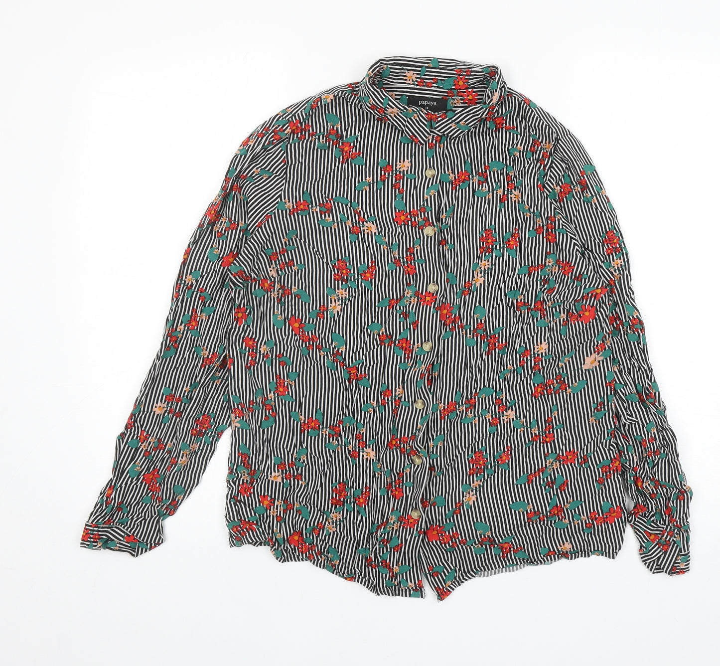 Papaya Womens Multicoloured Striped Viscose Basic Button-Up Size 14 Collared - Floral