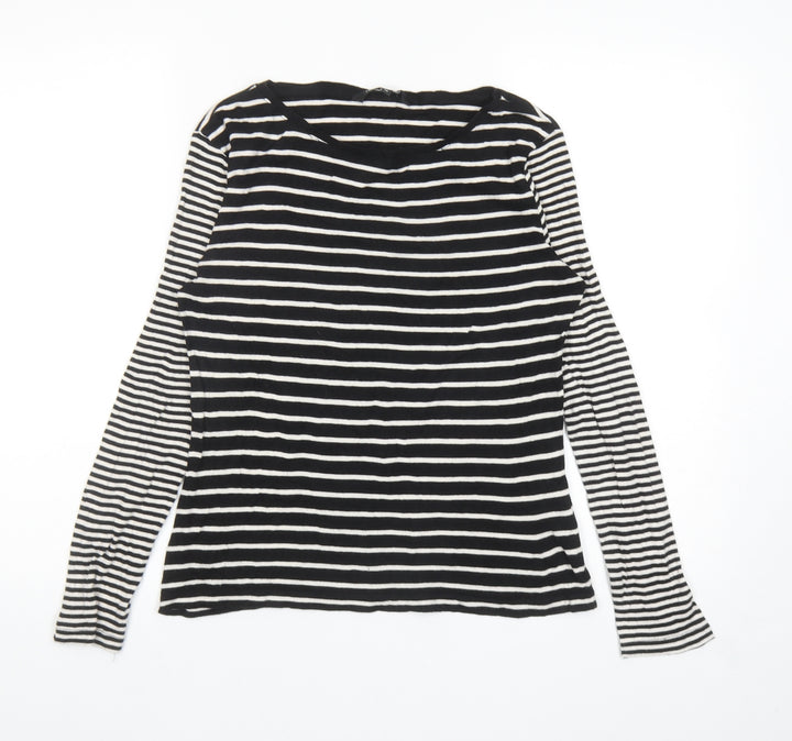 Debenhams Womens Black Striped Cotton Basic T-Shirt Size 12 Boat Neck
