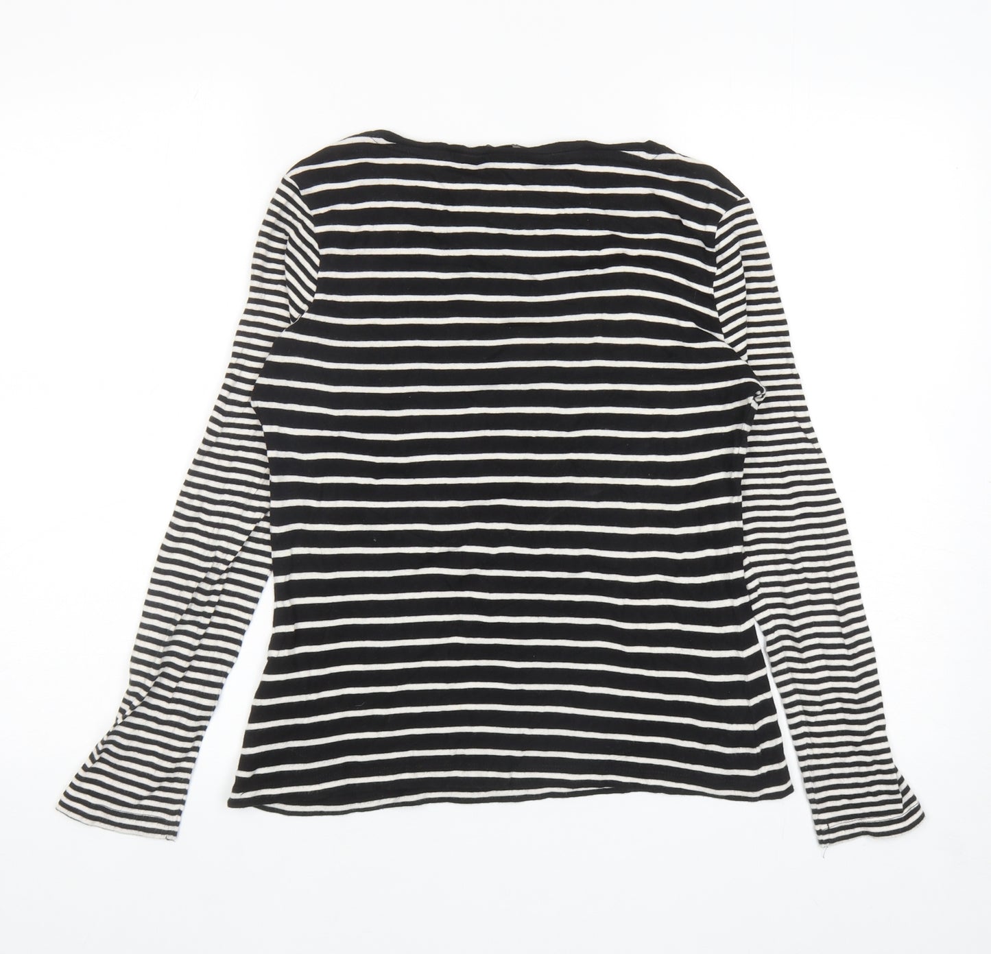 Debenhams Womens Black Striped Cotton Basic T-Shirt Size 12 Boat Neck