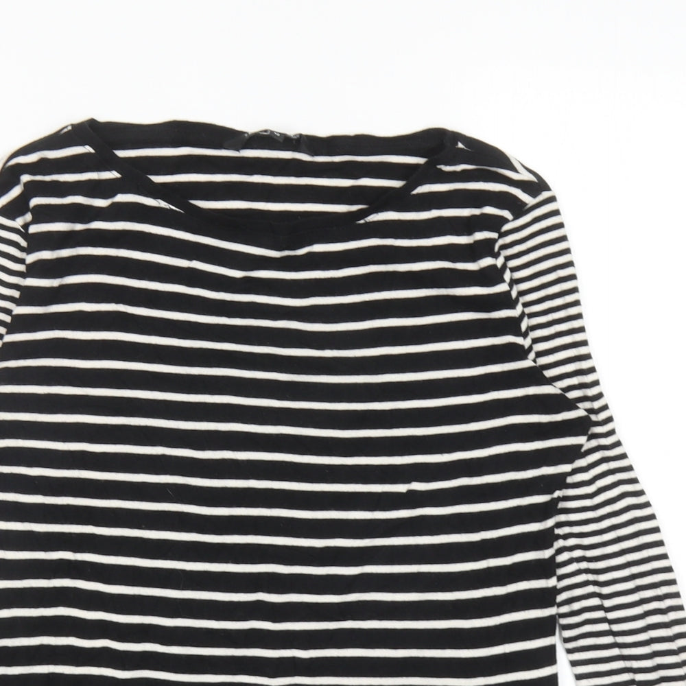 Debenhams Womens Black Striped Cotton Basic T-Shirt Size 12 Boat Neck