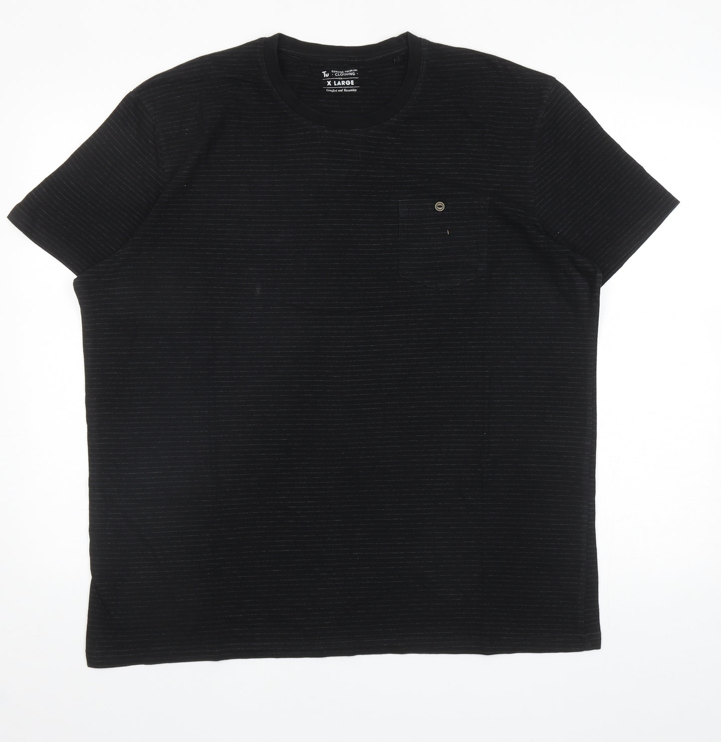TU Mens Black Striped Cotton T-Shirt Size XL Round Neck