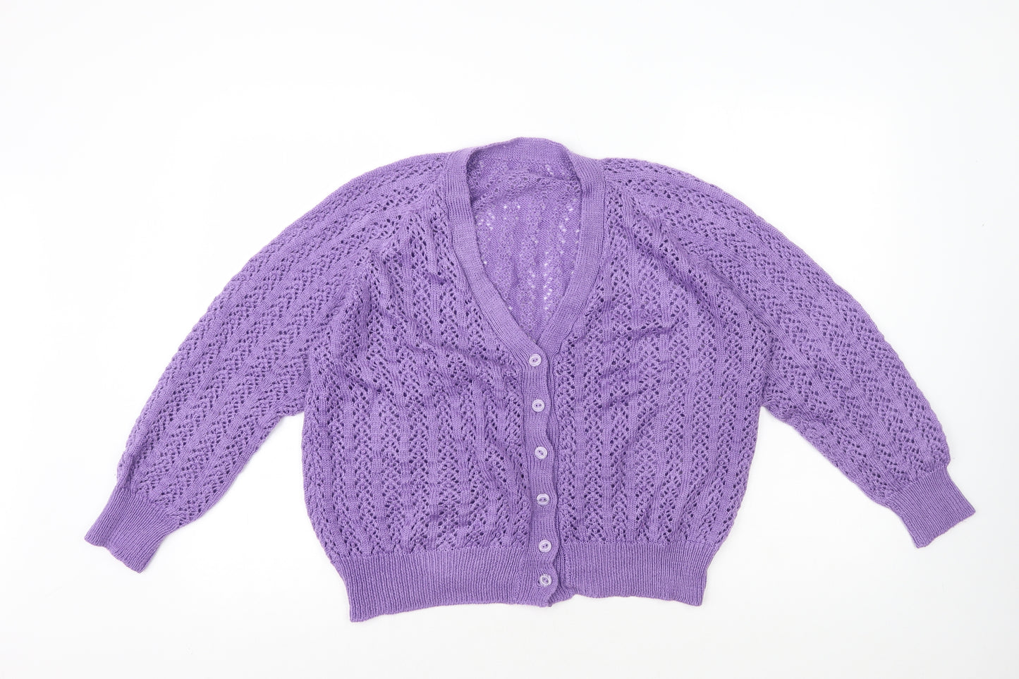 Preworn Womens Purple V-Neck Polyester Cardigan Jumper Size 10
