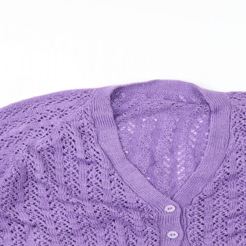 Preworn Womens Purple V-Neck Polyester Cardigan Jumper Size 10