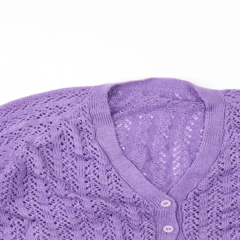 Preworn Womens Purple V-Neck Polyester Cardigan Jumper Size 10
