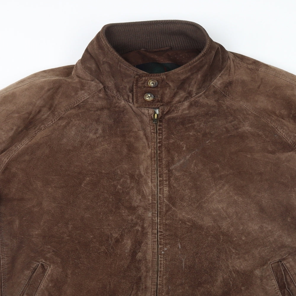 Orvis Mens Brown Bomber Jacket Coat Size XL Zip - 100% Leather
