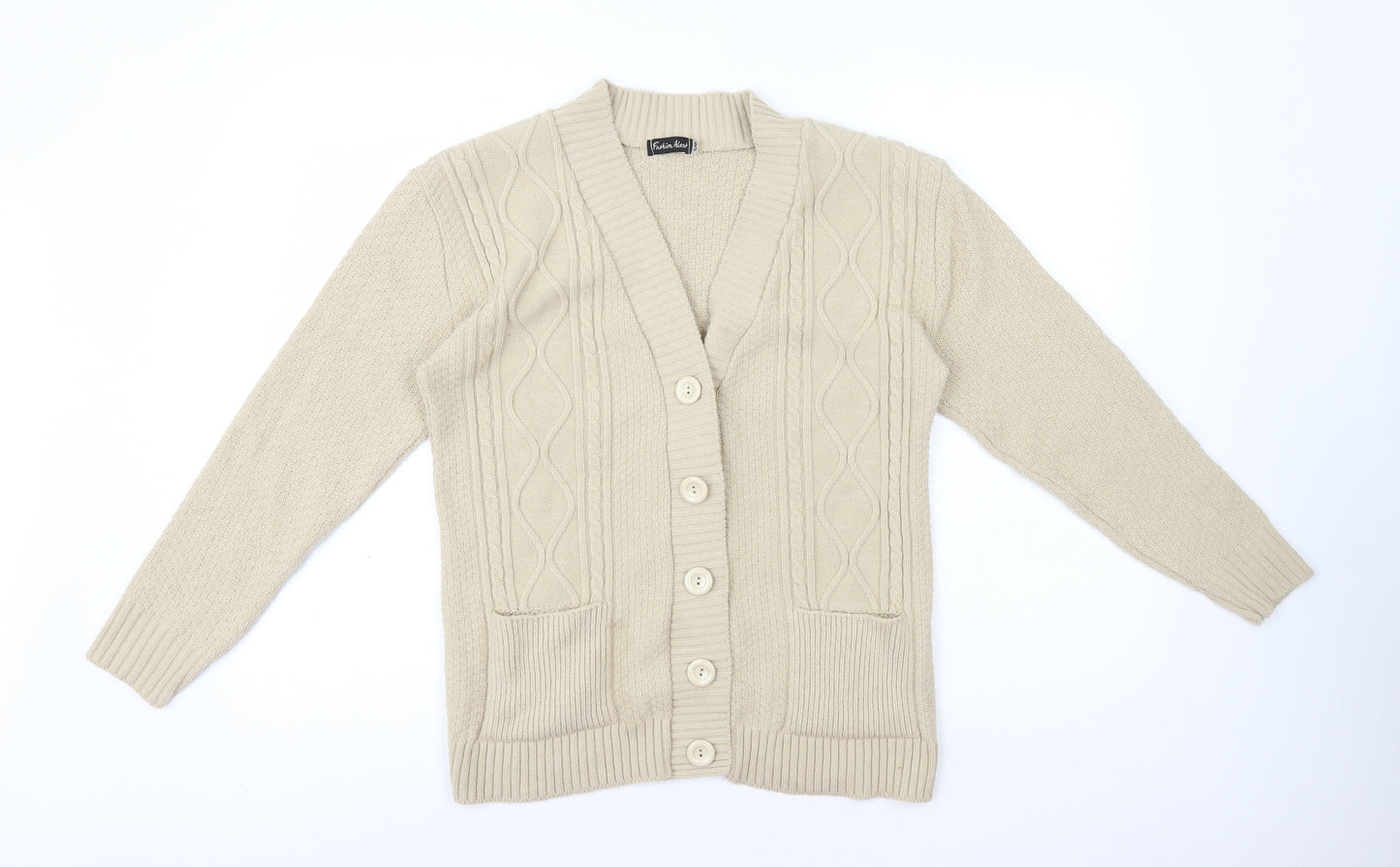 Fashion Alert Womens Beige V-Neck Acrylic Cardigan Jumper Size S