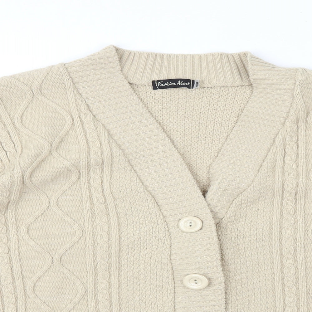 Fashion Alert Womens Beige V-Neck Acrylic Cardigan Jumper Size S