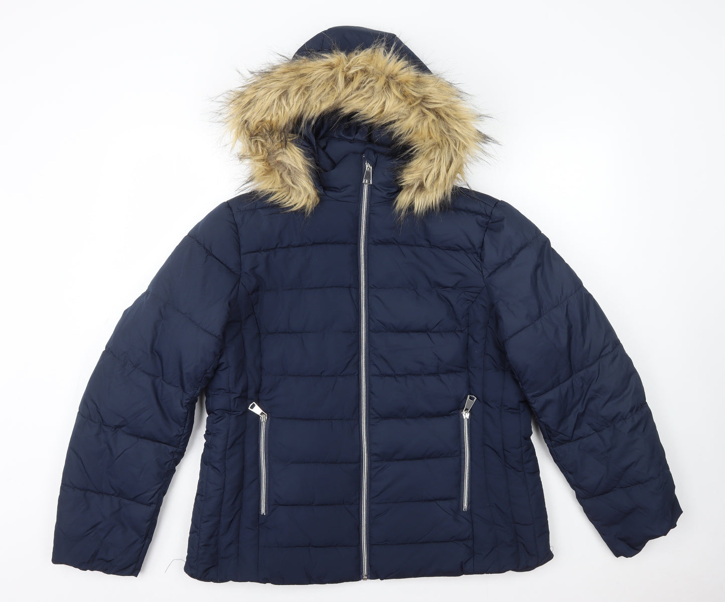 Studio Outerwear Womens Blue Puffer Jacket Coat Size 16 Zip