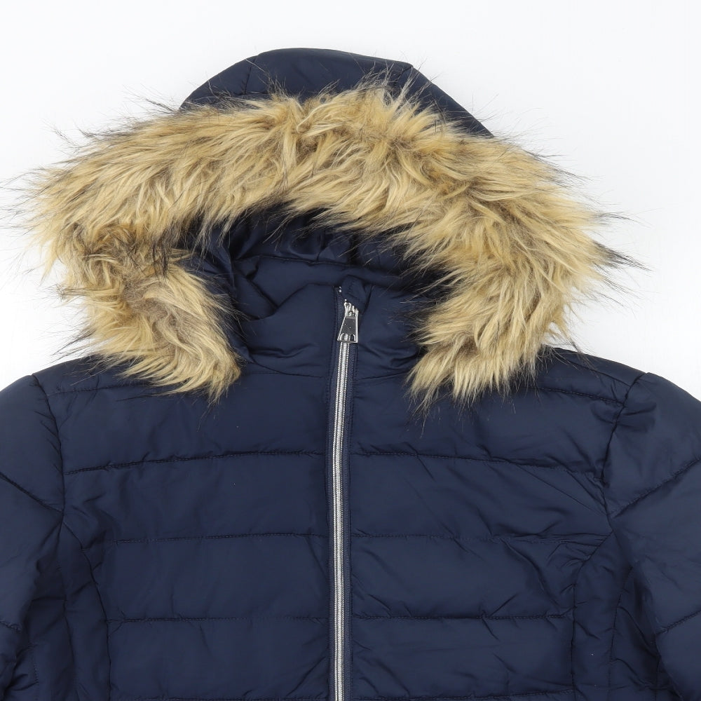 Studio Outerwear Womens Blue Puffer Jacket Coat Size 16 Zip