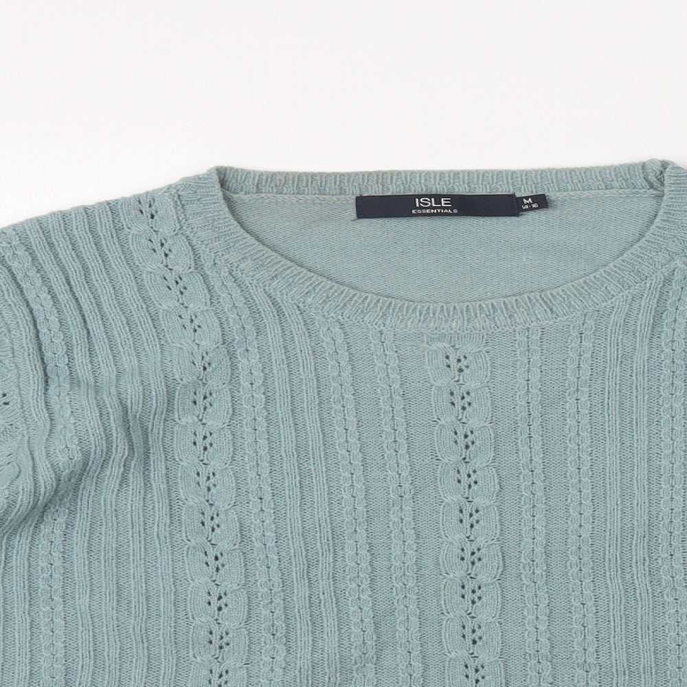 Isle Essentials Womens Blue Acrylic Basic T-Shirt Size M Round Neck - Size 14-16