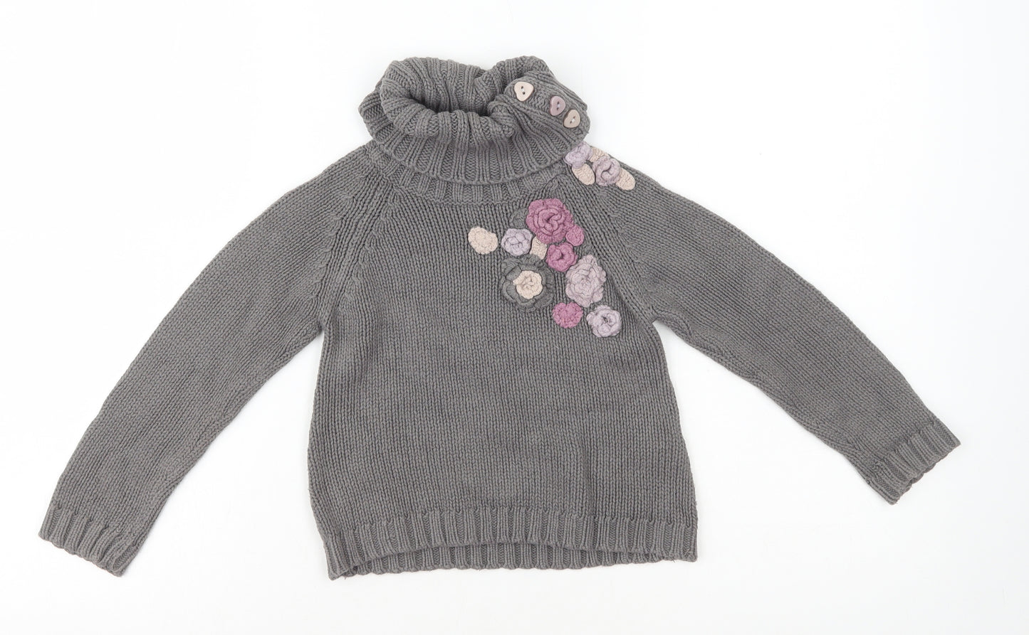 Vertbaudet Girls Grey Roll Neck Cotton Pullover Jumper Size 4 Years Pullover