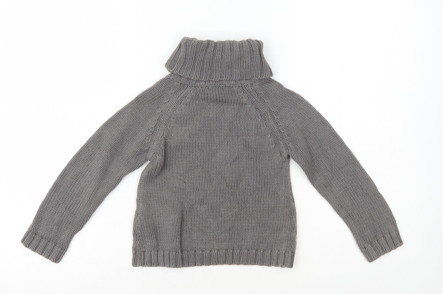 Vertbaudet Girls Grey Roll Neck Cotton Pullover Jumper Size 4 Years Pullover