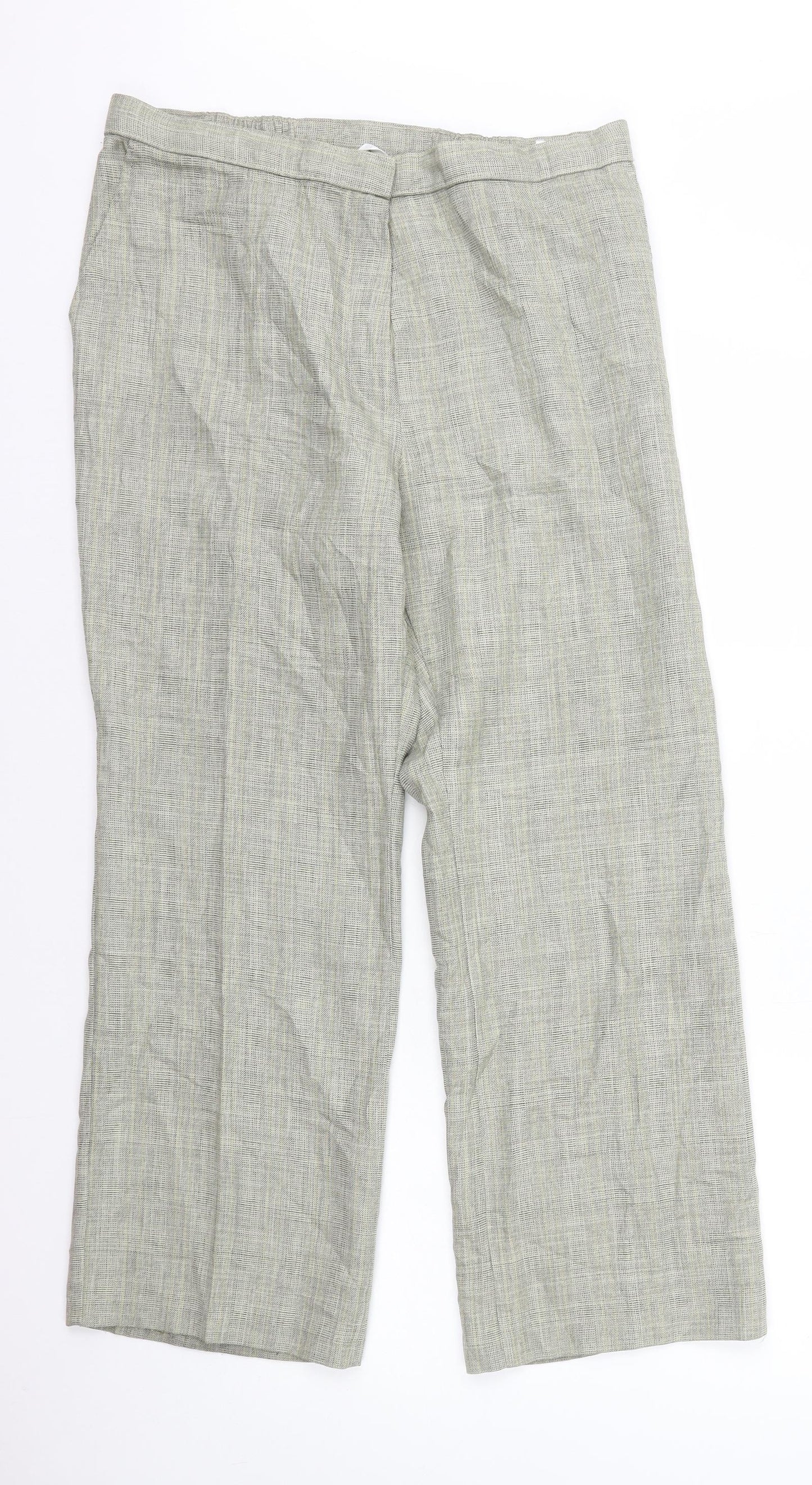 Marks and Spencer Womens Beige Plaid Polyester Trousers Size 16 L27 in Regular Zip