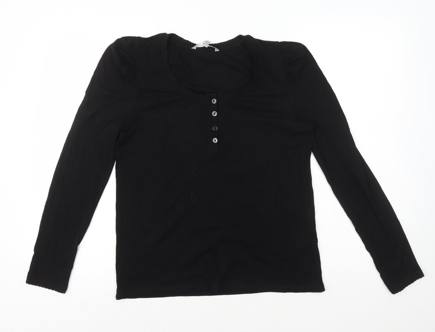 Oliver Bonas Womens Black Viscose Basic T-Shirt Size 10 Scoop Neck