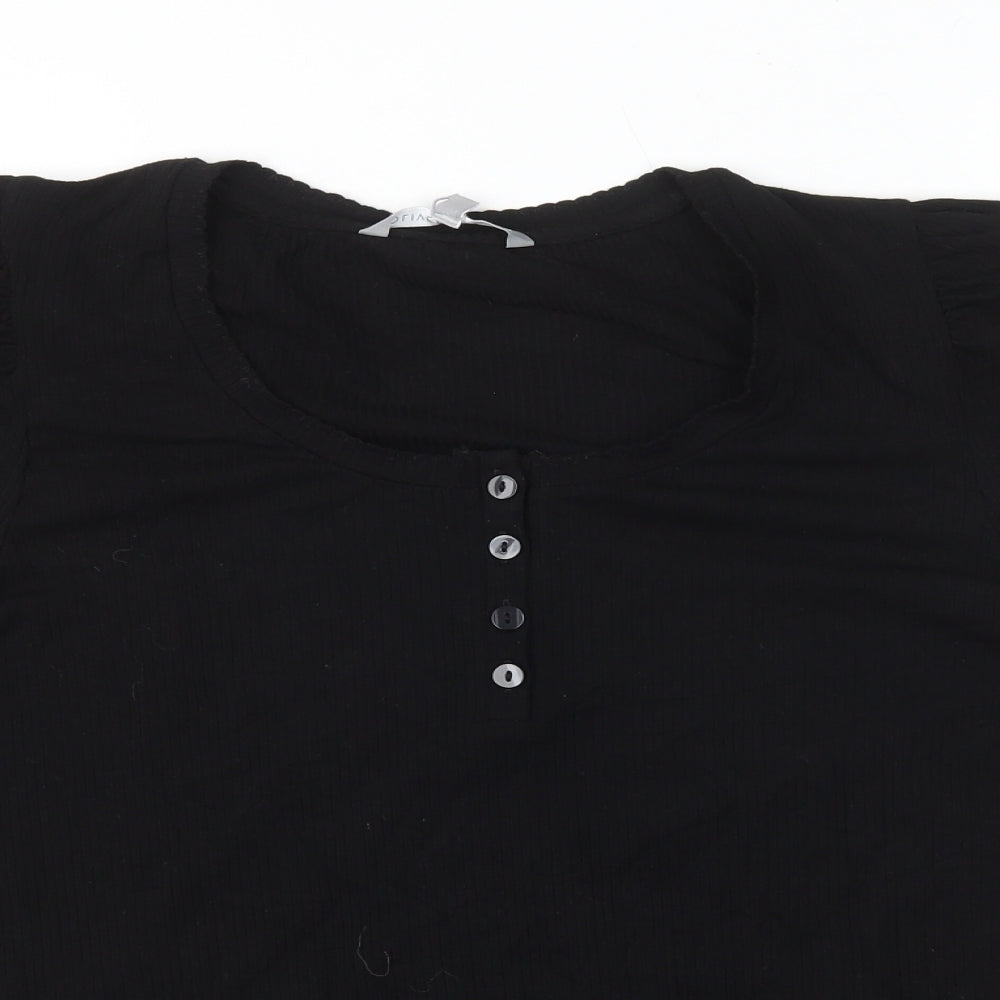 Oliver Bonas Womens Black Viscose Basic T-Shirt Size 10 Scoop Neck