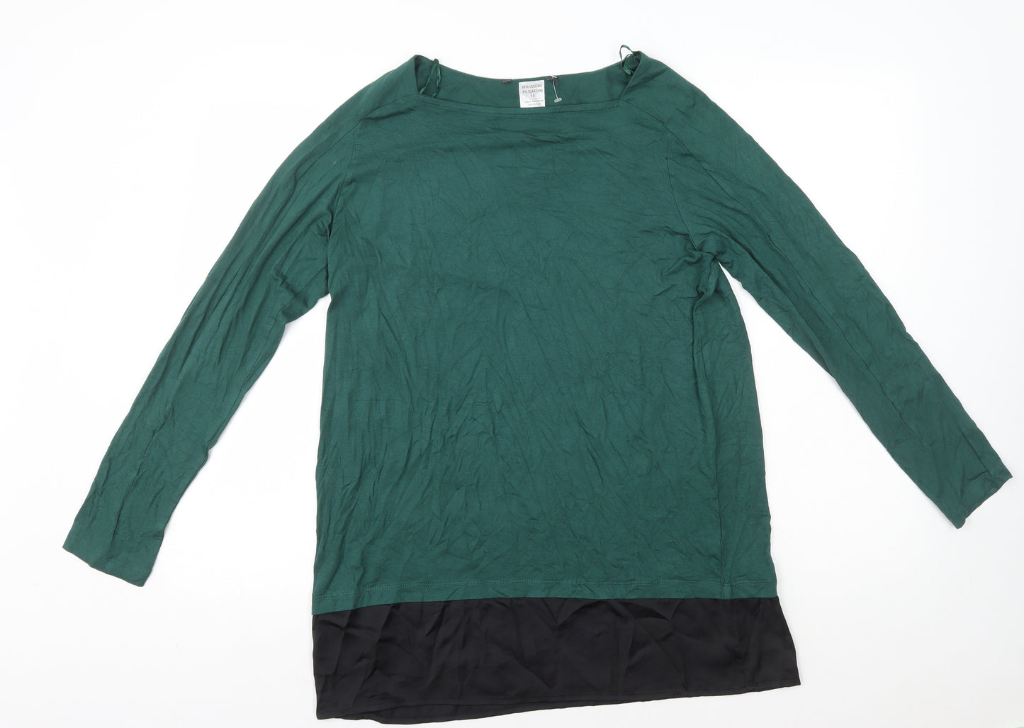 Preworn Womens Green Viscose Basic T-Shirt Size 14 Square Neck