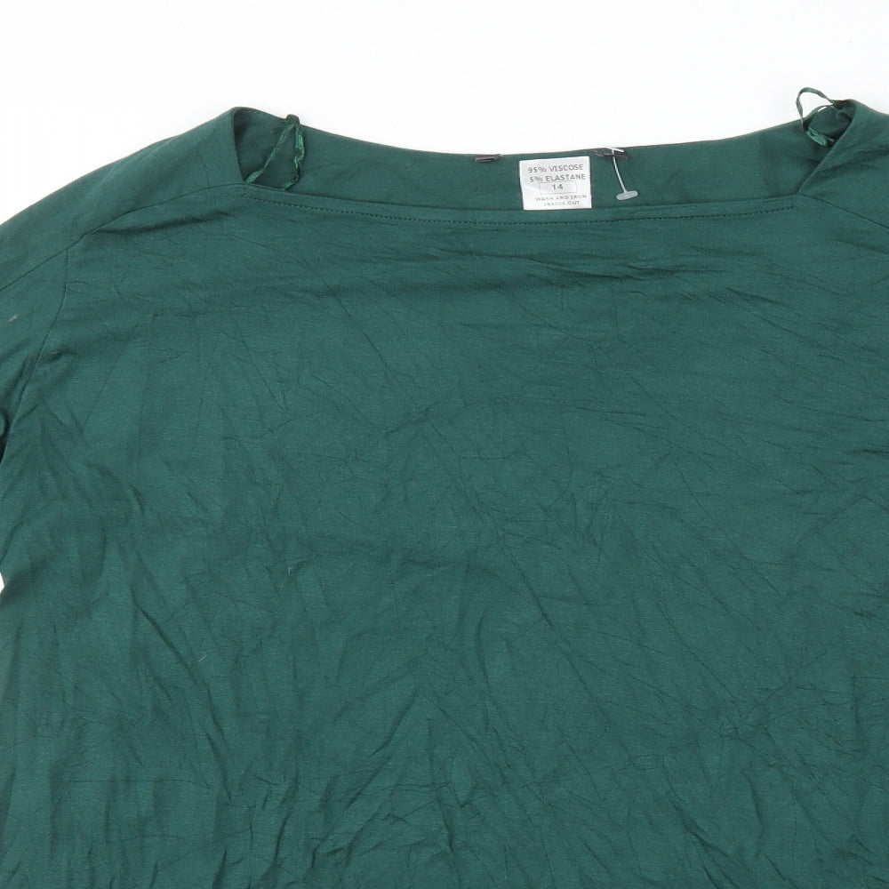 Preworn Womens Green Viscose Basic T-Shirt Size 14 Square Neck