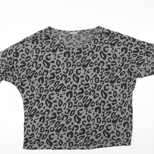 Marks and Spencer Womens Grey Animal Print Polyester Basic T-Shirt Size 22 Round Neck - Leopard Print
