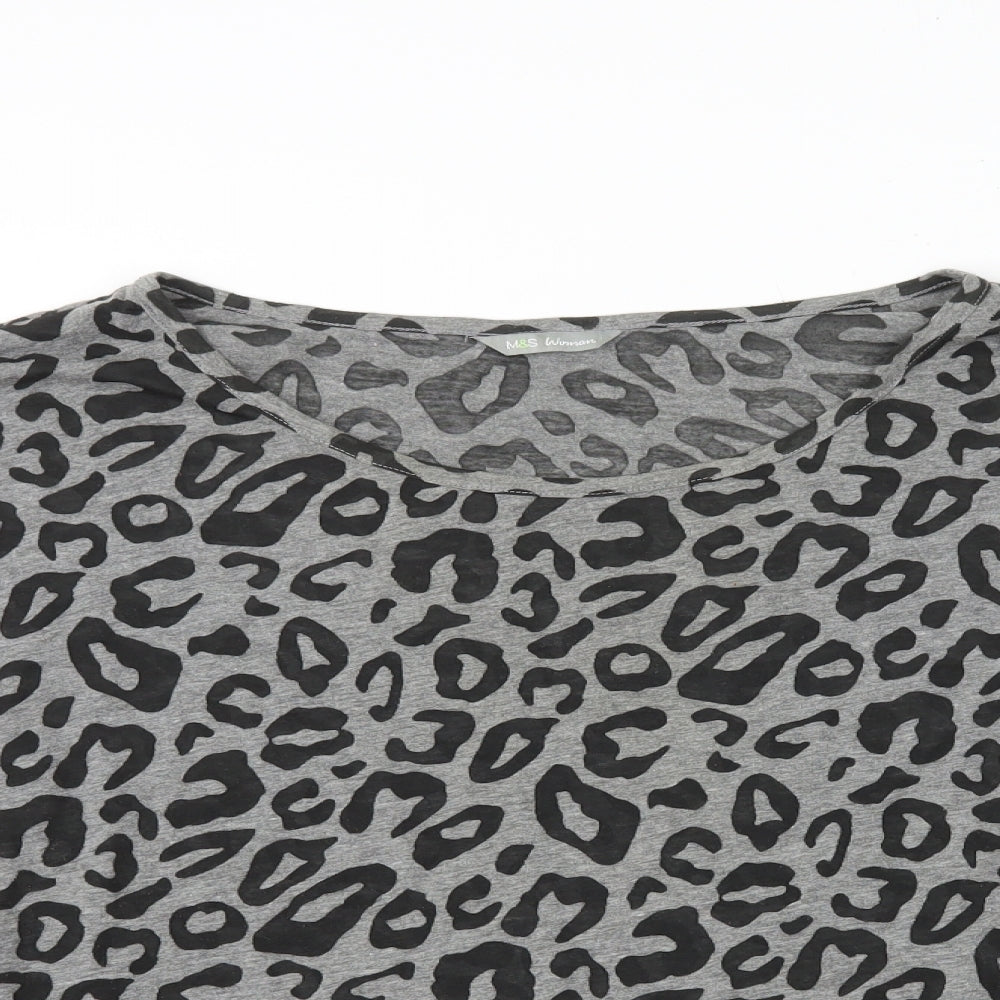Marks and Spencer Womens Grey Animal Print Polyester Basic T-Shirt Size 22 Round Neck - Leopard Print