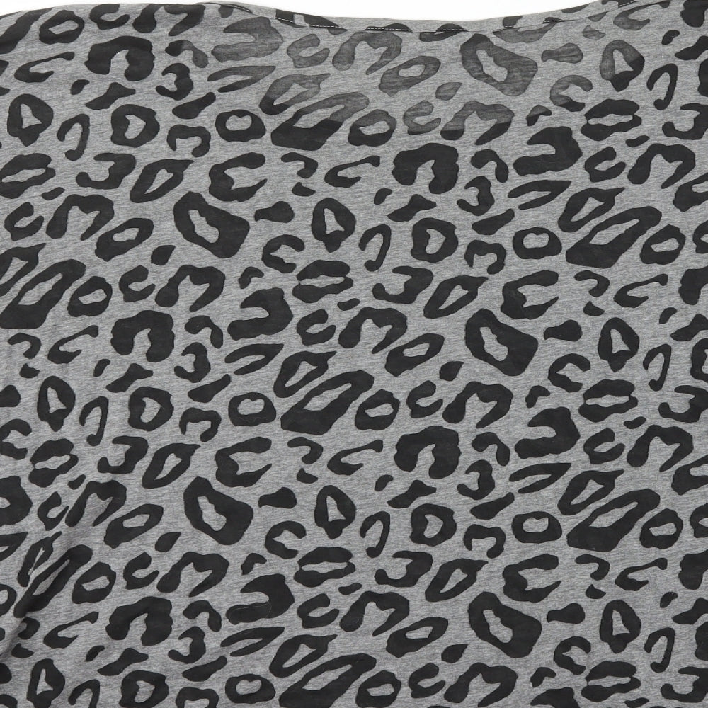 Marks and Spencer Womens Grey Animal Print Polyester Basic T-Shirt Size 22 Round Neck - Leopard Print