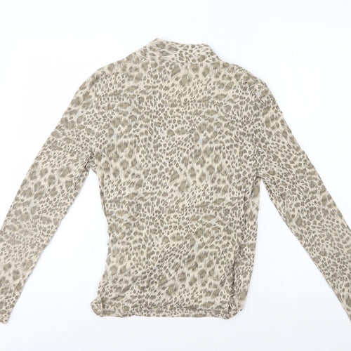 Janique Womens Beige Animal Print Viscose Basic T-Shirt Size 16 Scoop Neck