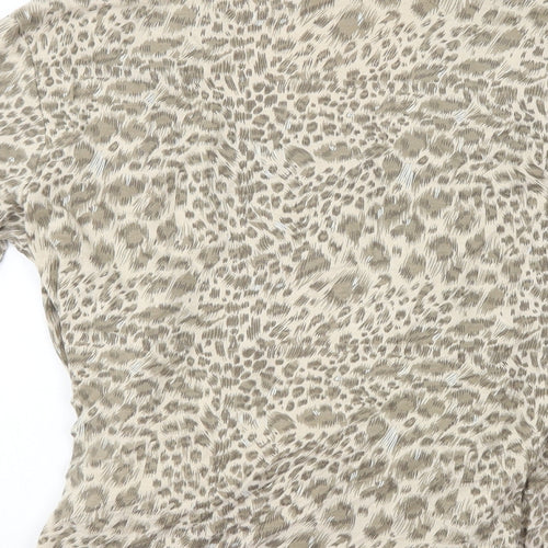 Janique Womens Beige Animal Print Viscose Basic T-Shirt Size 16 Scoop Neck