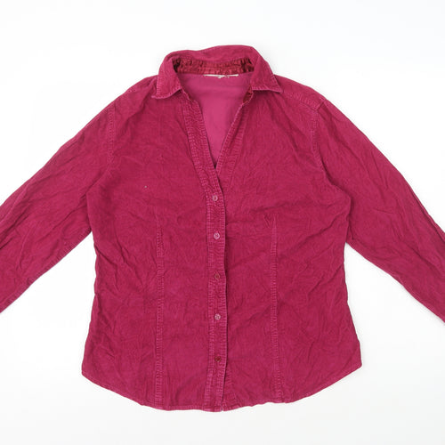 Preworn Womens Pink Polyester Basic Button-Up Size 10 Collared