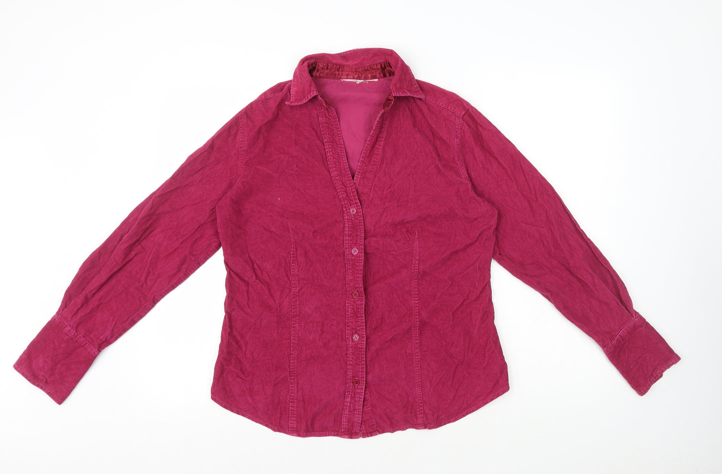 Preworn Womens Pink Polyester Basic Button-Up Size 10 Collared