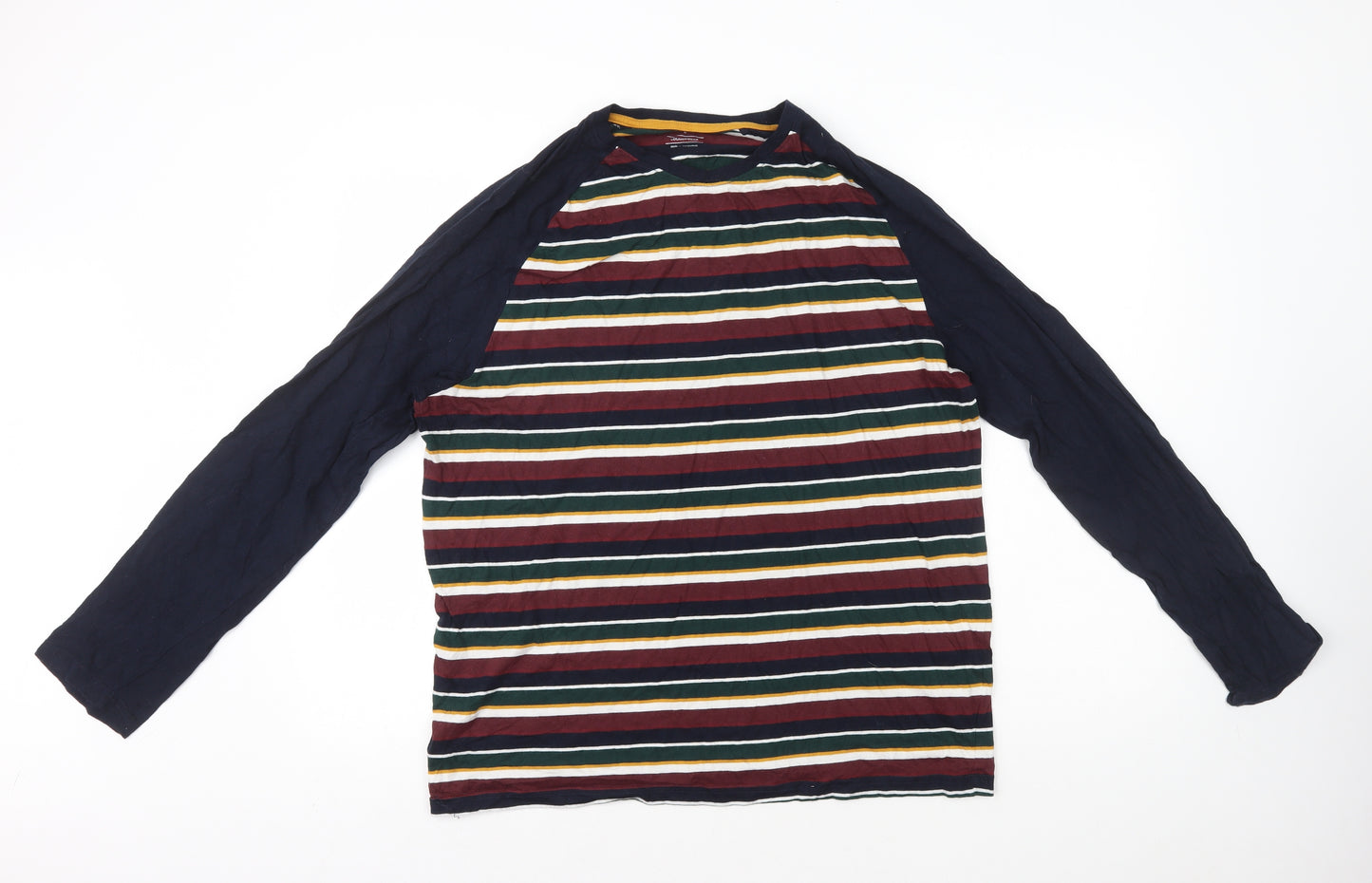 Marks and Spencer Mens Multicoloured Striped Cotton T-Shirt Size XL Round Neck