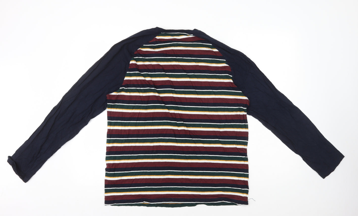 Marks and Spencer Mens Multicoloured Striped Cotton T-Shirt Size XL Round Neck