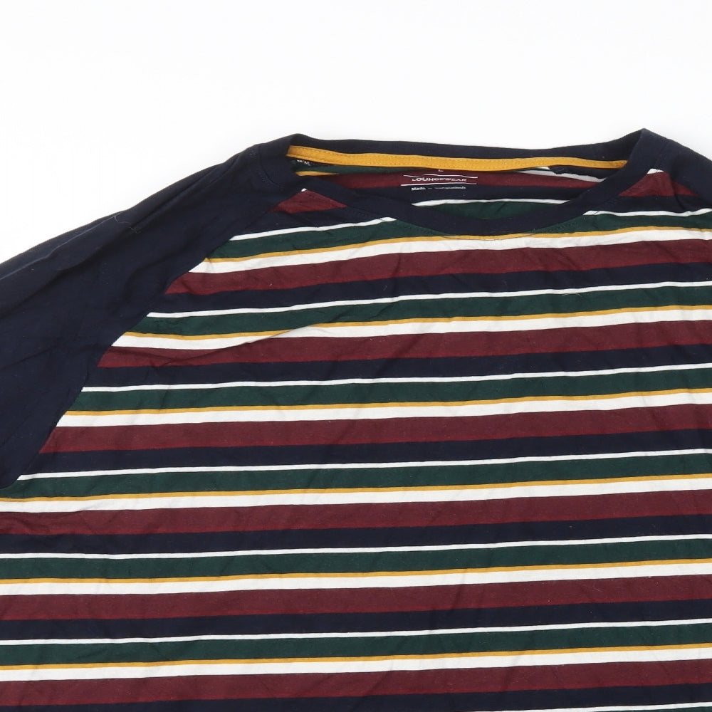 Marks and Spencer Mens Multicoloured Striped Cotton T-Shirt Size XL Round Neck