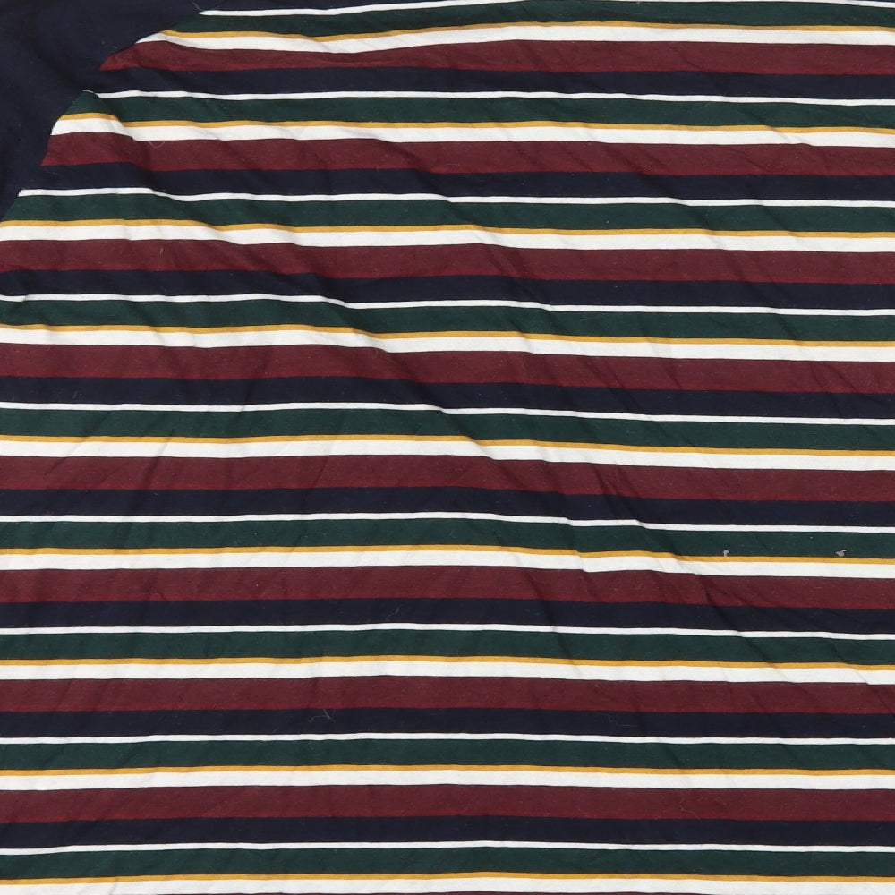 Marks and Spencer Mens Multicoloured Striped Cotton T-Shirt Size XL Round Neck