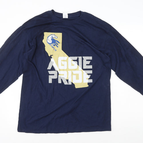 Gildan Mens Blue Cotton T-Shirt Size L Round Neck - Horse Aggie Pride