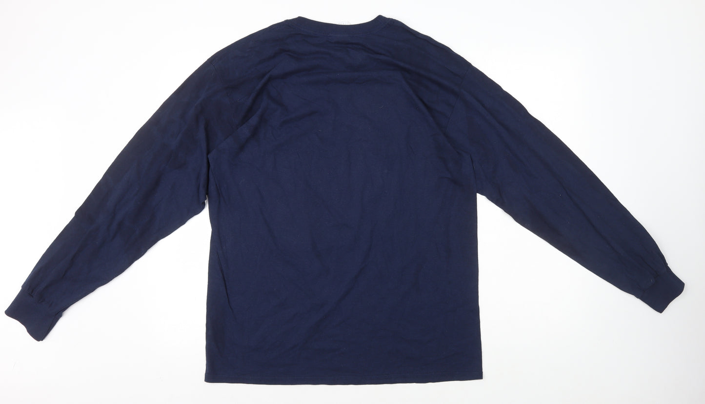 Gildan Mens Blue Cotton T-Shirt Size L Round Neck - Horse Aggie Pride