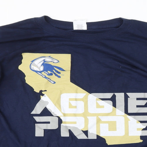 Gildan Mens Blue Cotton T-Shirt Size L Round Neck - Horse Aggie Pride