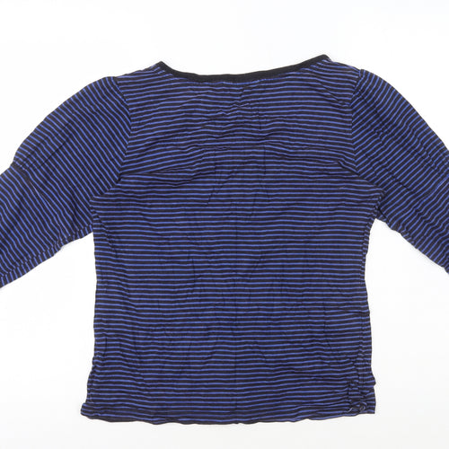 Papaya Womens Blue Striped 100% Cotton Basic T-Shirt Size 14 Scoop Neck