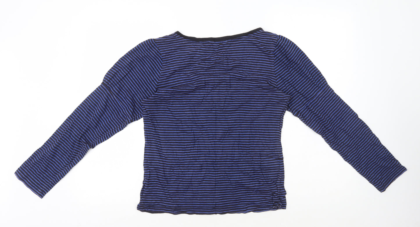 Papaya Womens Blue Striped 100% Cotton Basic T-Shirt Size 14 Scoop Neck