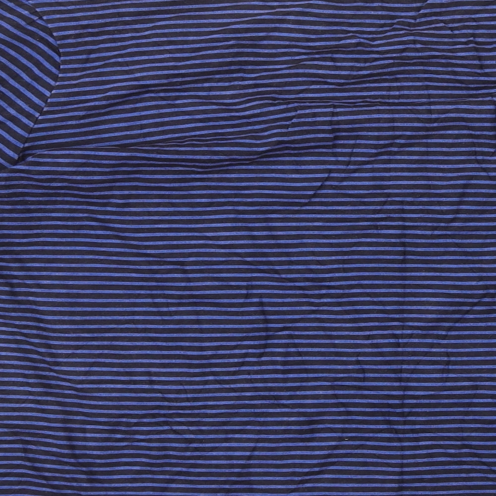 Papaya Womens Blue Striped 100% Cotton Basic T-Shirt Size 14 Scoop Neck