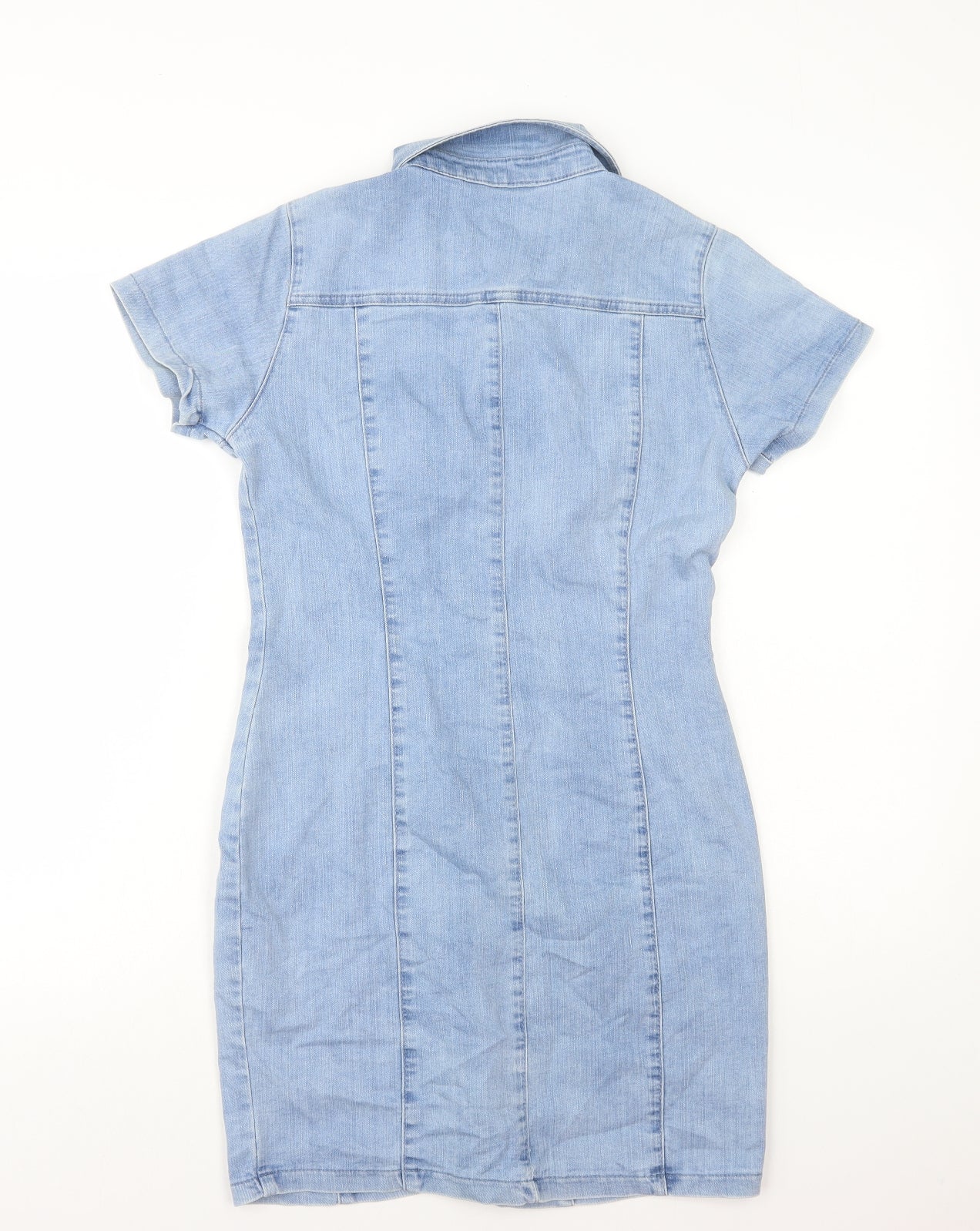 Select Womens Blue Cotton Shirt Dress Size 10 Collared Snap